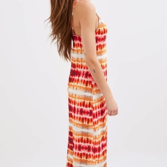 Zara Midi Dress Medium Red Orange Tie Dye Slip Sundress - Picture 4 of 13